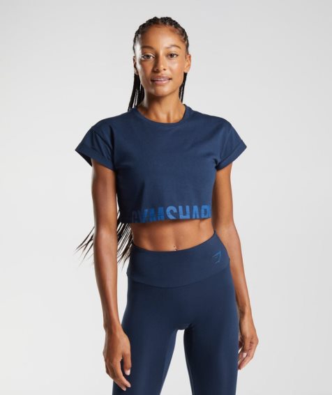 Women's Gymshark Fraction Cropped Tops Navy | NZ 9MAOQP